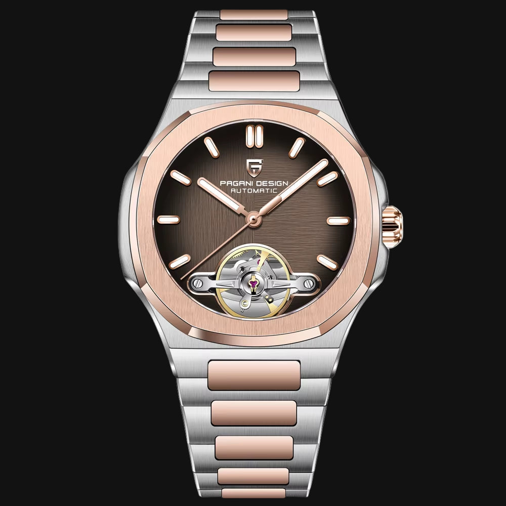 Tourbillon Men'S Watches Rose Gold Top Luxury Automatic Watch for Men Mechanical Wristwatches AR Sapphire Luminous