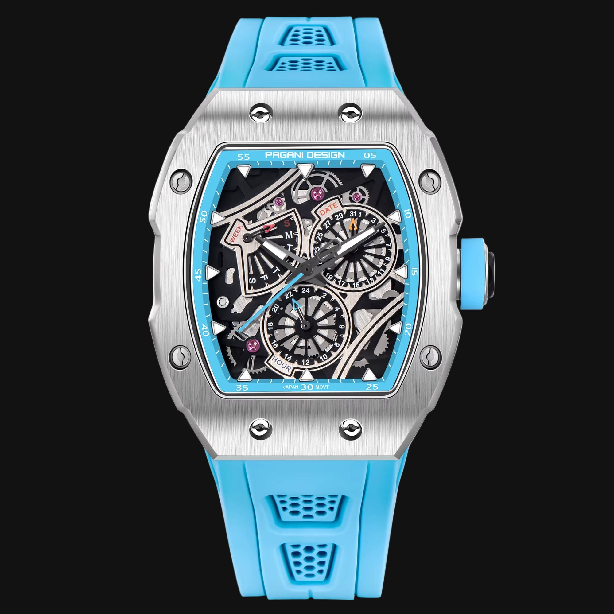 Skeleton Watch Sapphire YS012 Automatic Men’S Quartz Watch Silicone Square Clock Waterproof Relogio Masculino