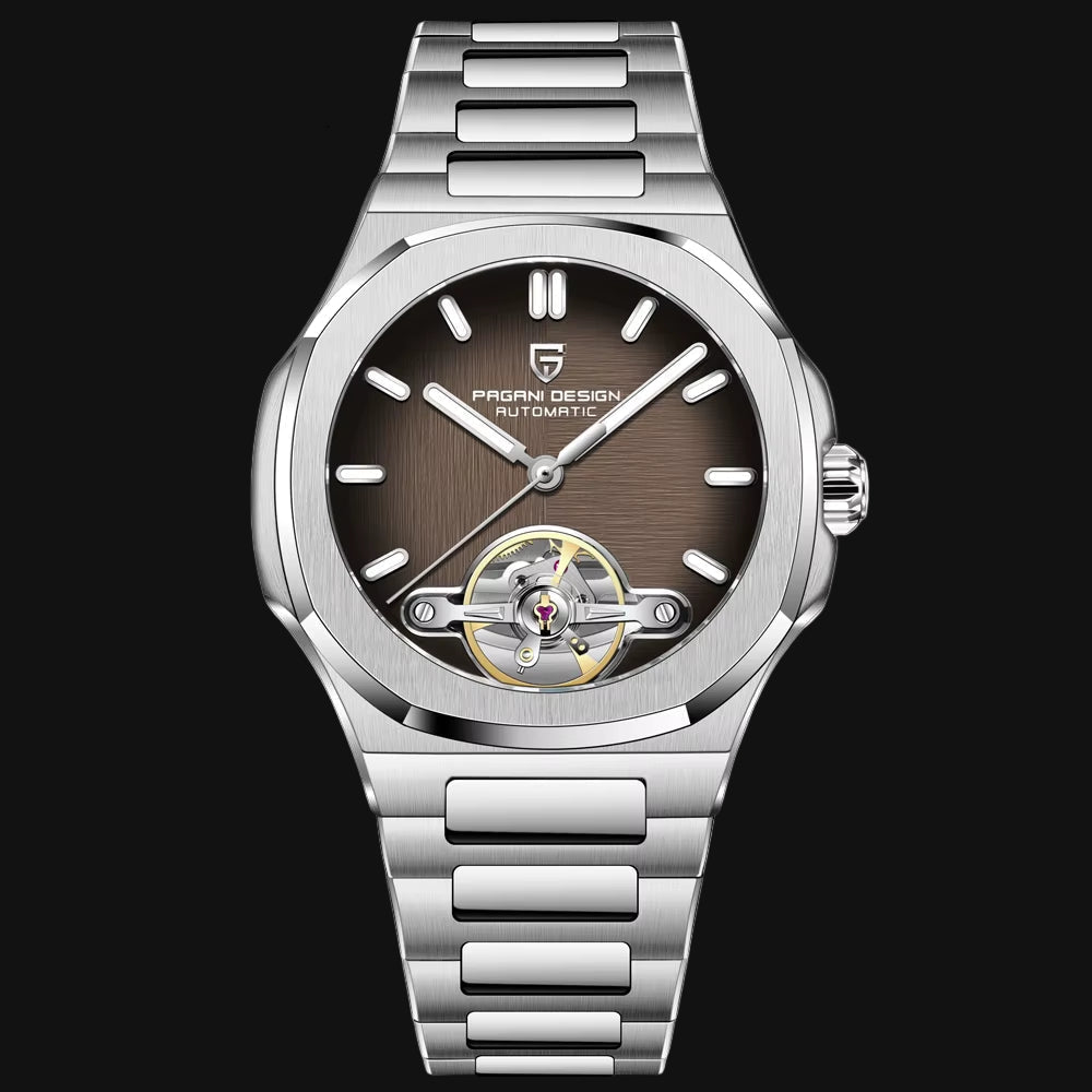 Tourbillon Men'S Watches Rose Gold Top Luxury Automatic Watch for Men Mechanical Wristwatches AR Sapphire Luminous