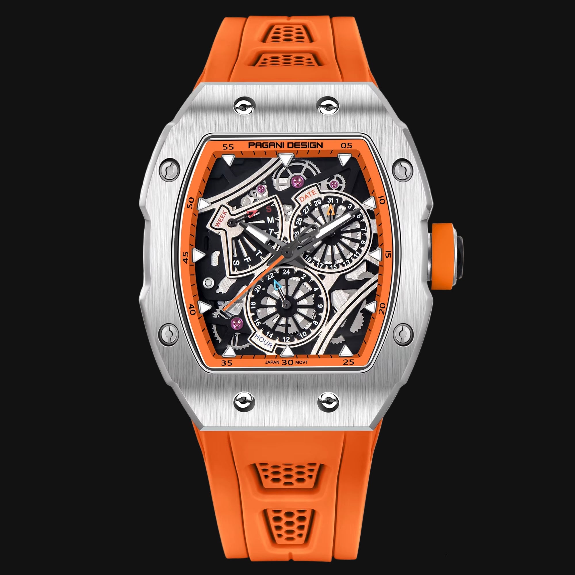 Skeleton Watch Sapphire YS012 Automatic Men’S Quartz Watch Silicone Square Clock Waterproof Relogio Masculino