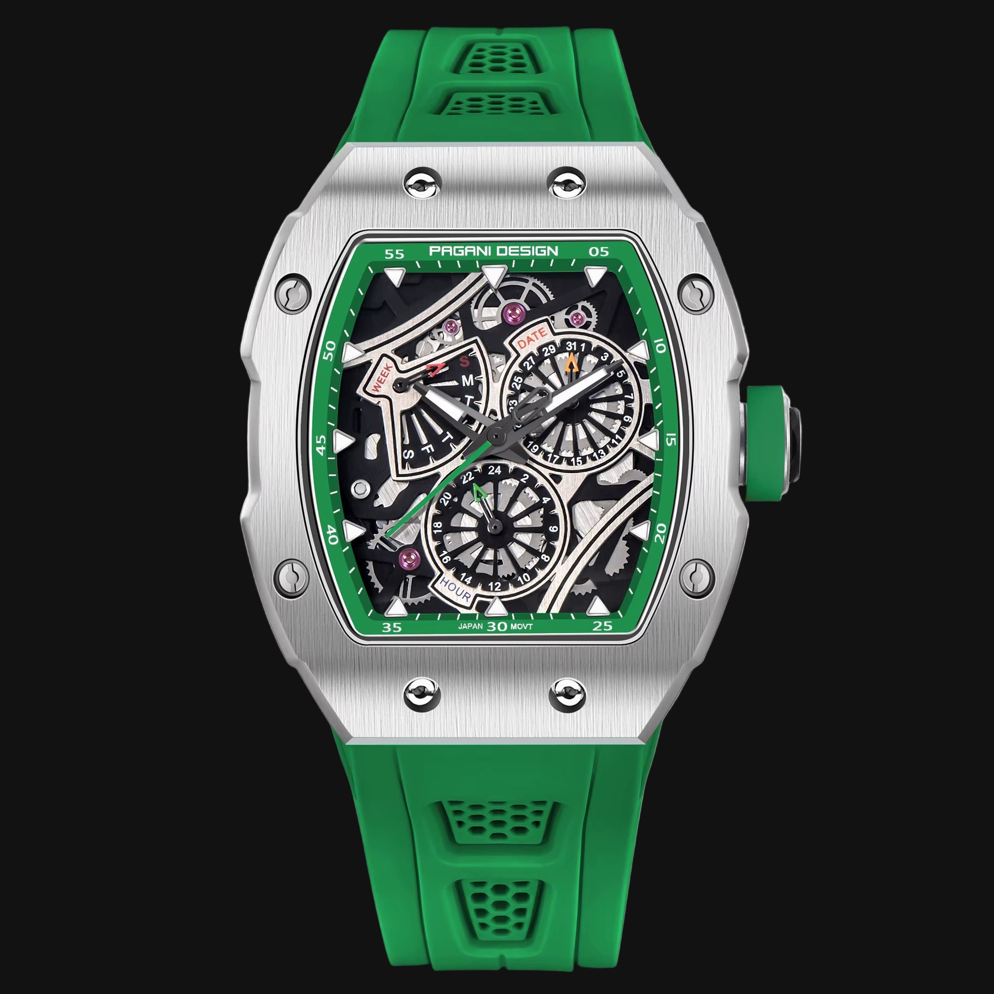 Skeleton Watch Sapphire YS012 Automatic Men’S Quartz Watch Silicone Square Clock Waterproof Relogio Masculino