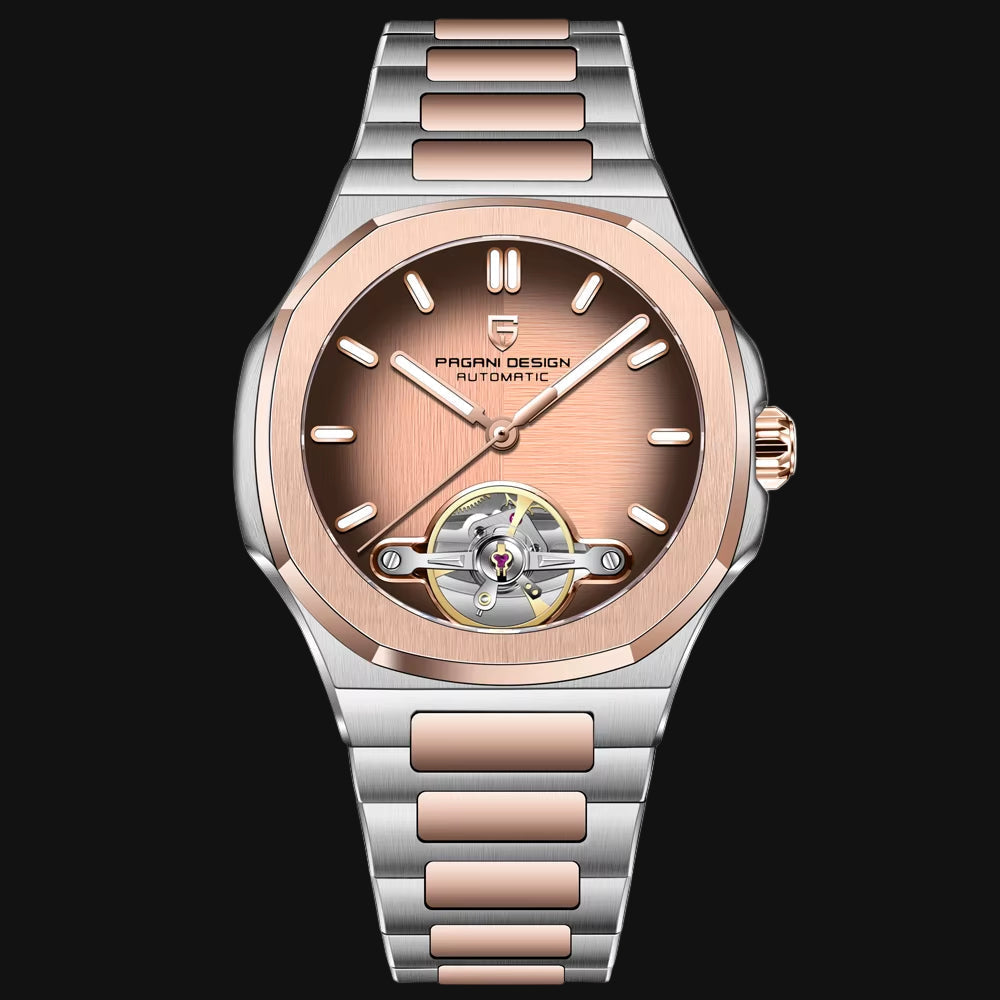 Tourbillon Men'S Watches Rose Gold Top Luxury Automatic Watch for Men Mechanical Wristwatches AR Sapphire Luminous