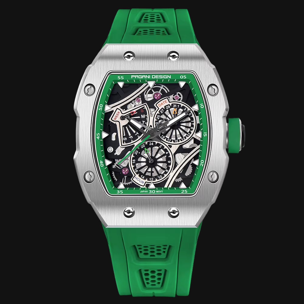 Skeleton Watch Sapphire YS012 Automatic Men’S Quartz Watch Silicone Square Clock Waterproof Relogio Masculino