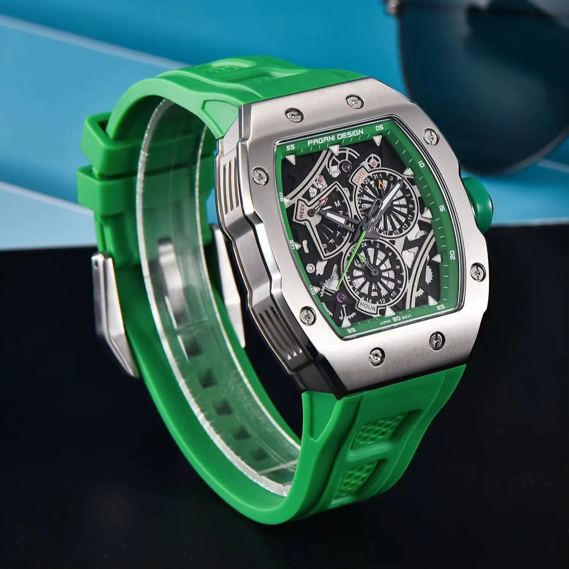 Skeleton Watch Sapphire YS012 Automatic Men’S Quartz Watch Silicone Square Clock Waterproof Relogio Masculino