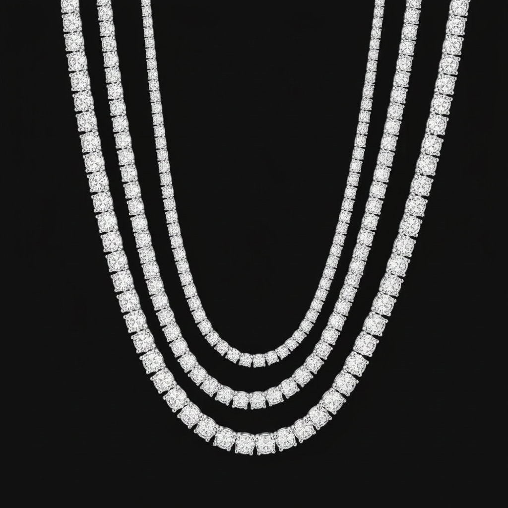 Collier tennis en moissanite — pierres 3 mm / 4 mm / 5 mm