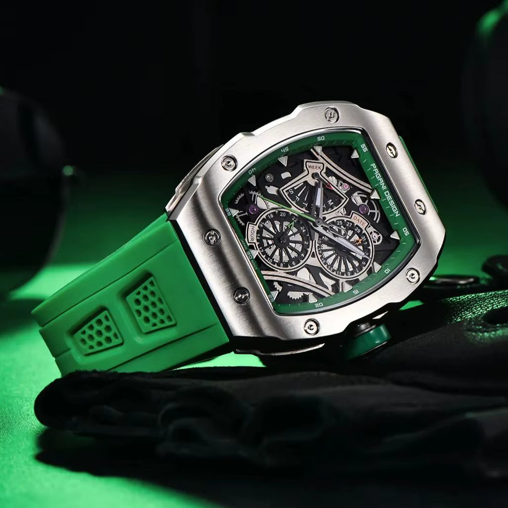 Skeleton Watch Sapphire YS012 Automatic Men’S Quartz Watch Silicone Square Clock Waterproof Relogio Masculino