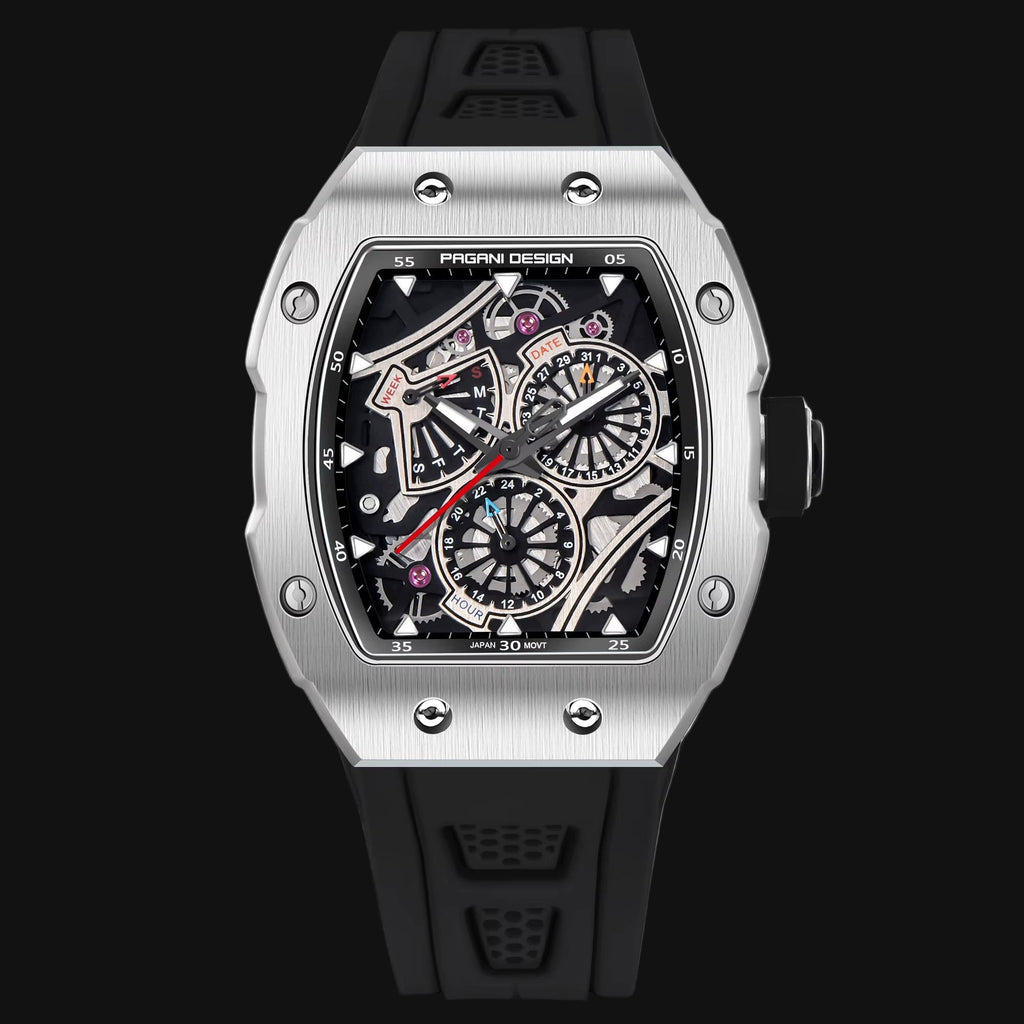 Skeleton Watch Sapphire YS012 Automatic Men’S Quartz Watch Silicone Square Clock Waterproof Relogio Masculino