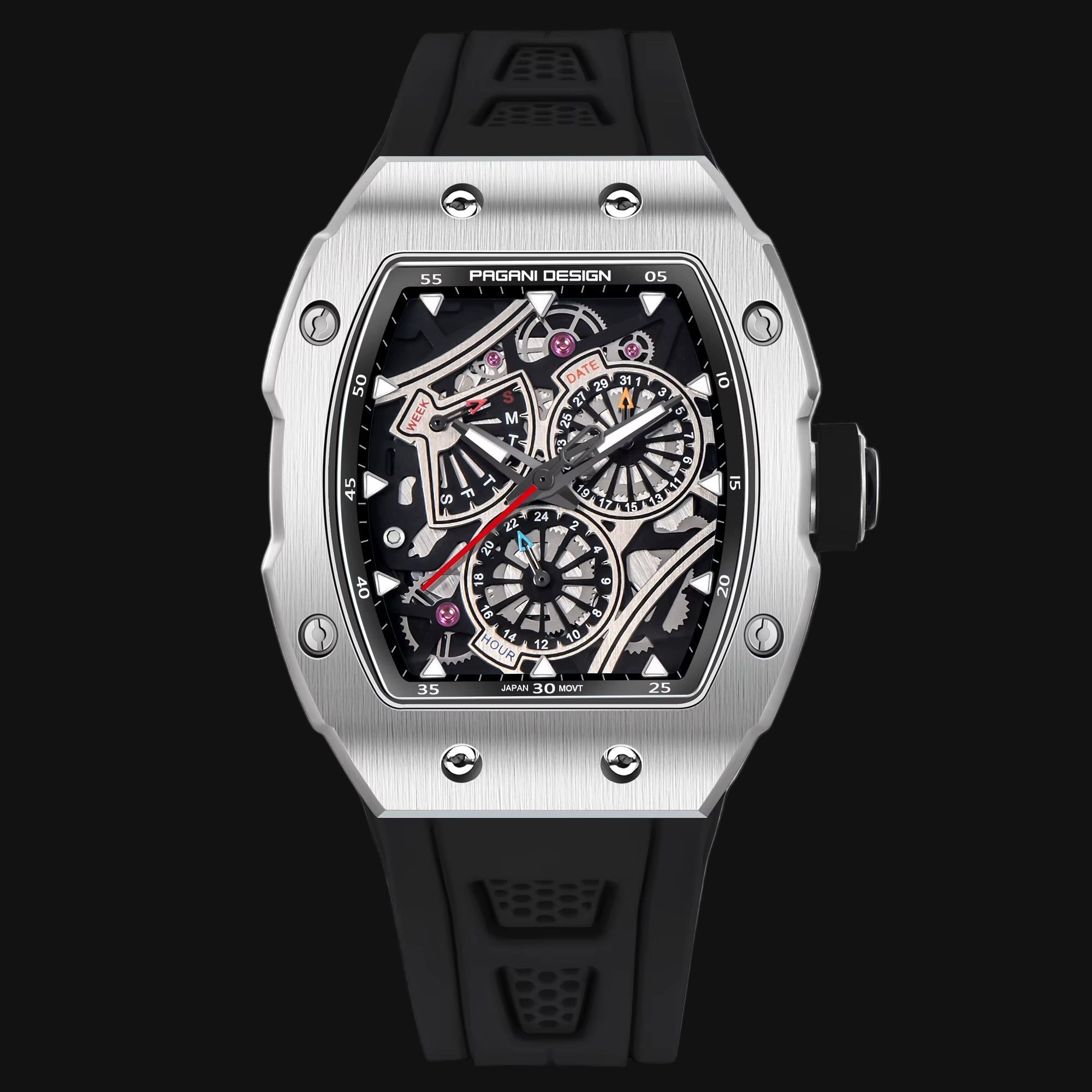 Skeleton Watch Sapphire YS012 Automatic Men’S Quartz Watch Silicone Square Clock Waterproof Relogio Masculino